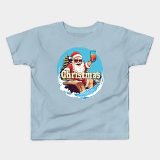 Christmas in July Santa on the waves Kids T-Shirt